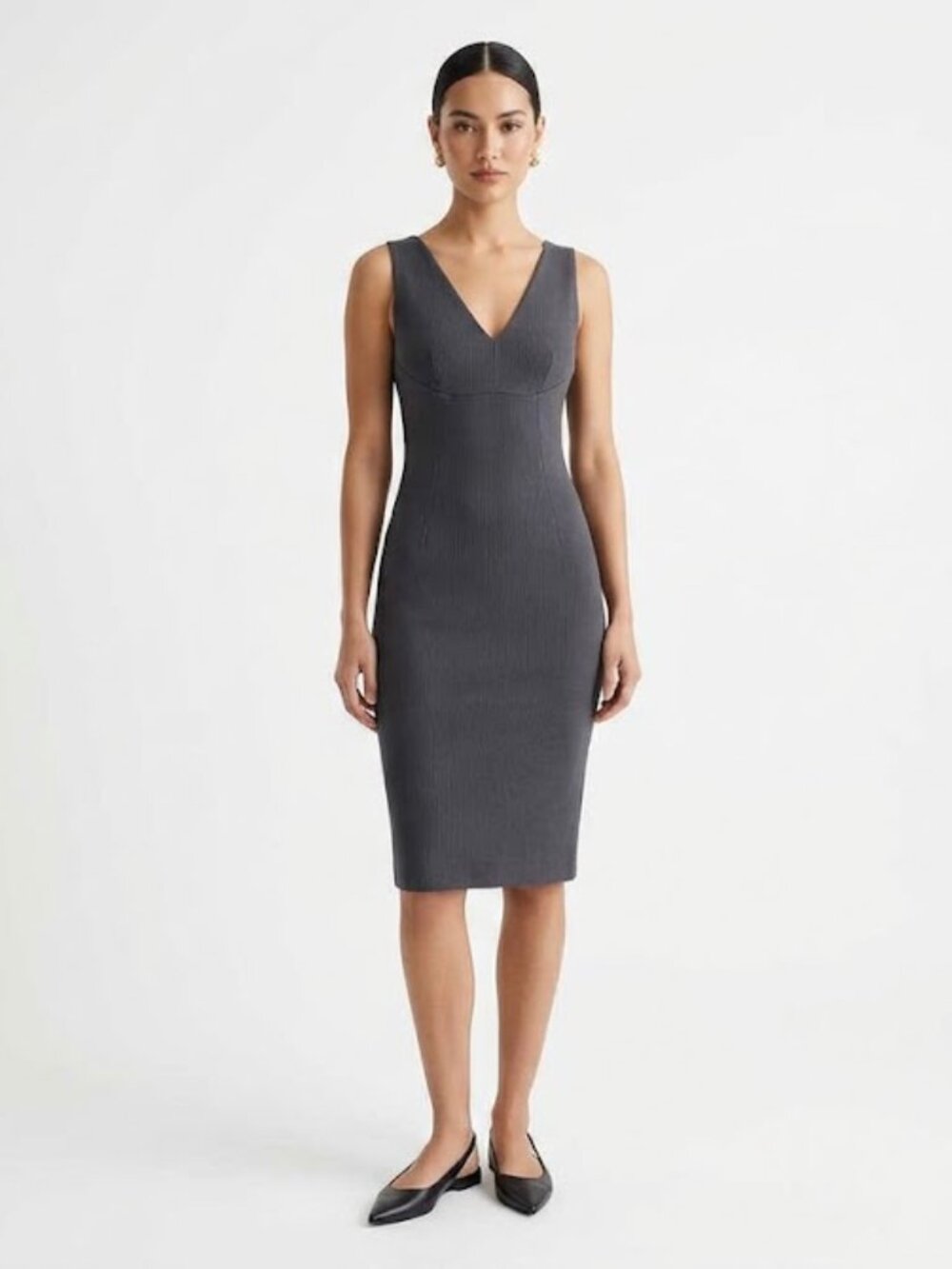 Jarbo Stretch Sleeveless V Neck Midi Sheath Dress 6